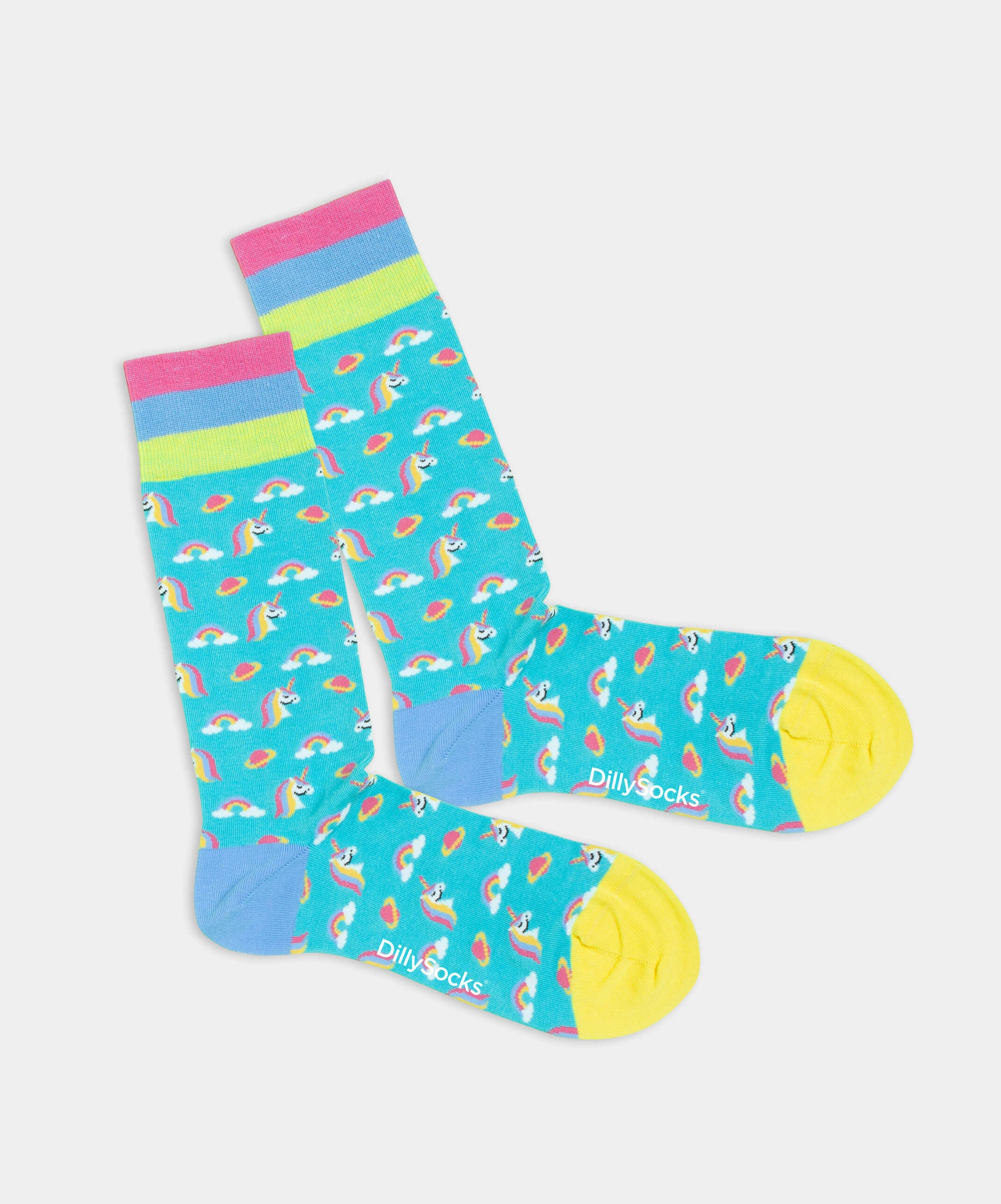 - Socken in Türkis mit Regenbogen Motiv/Muster