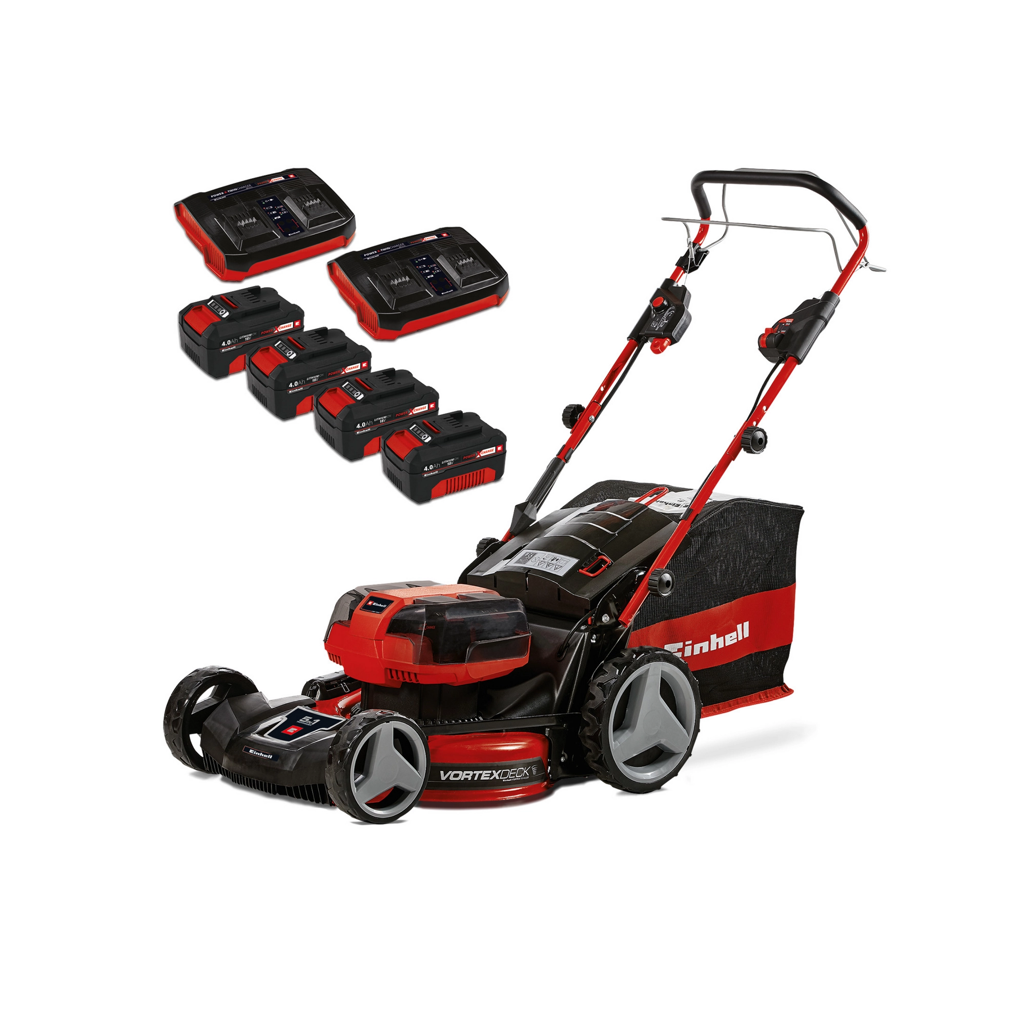 Einhell Akku-Rasenmäher 'GP-CM 36/47 S HW Li' mit 4 x 18 V Akkus und 2 Ladegeräten, bis 700 m²