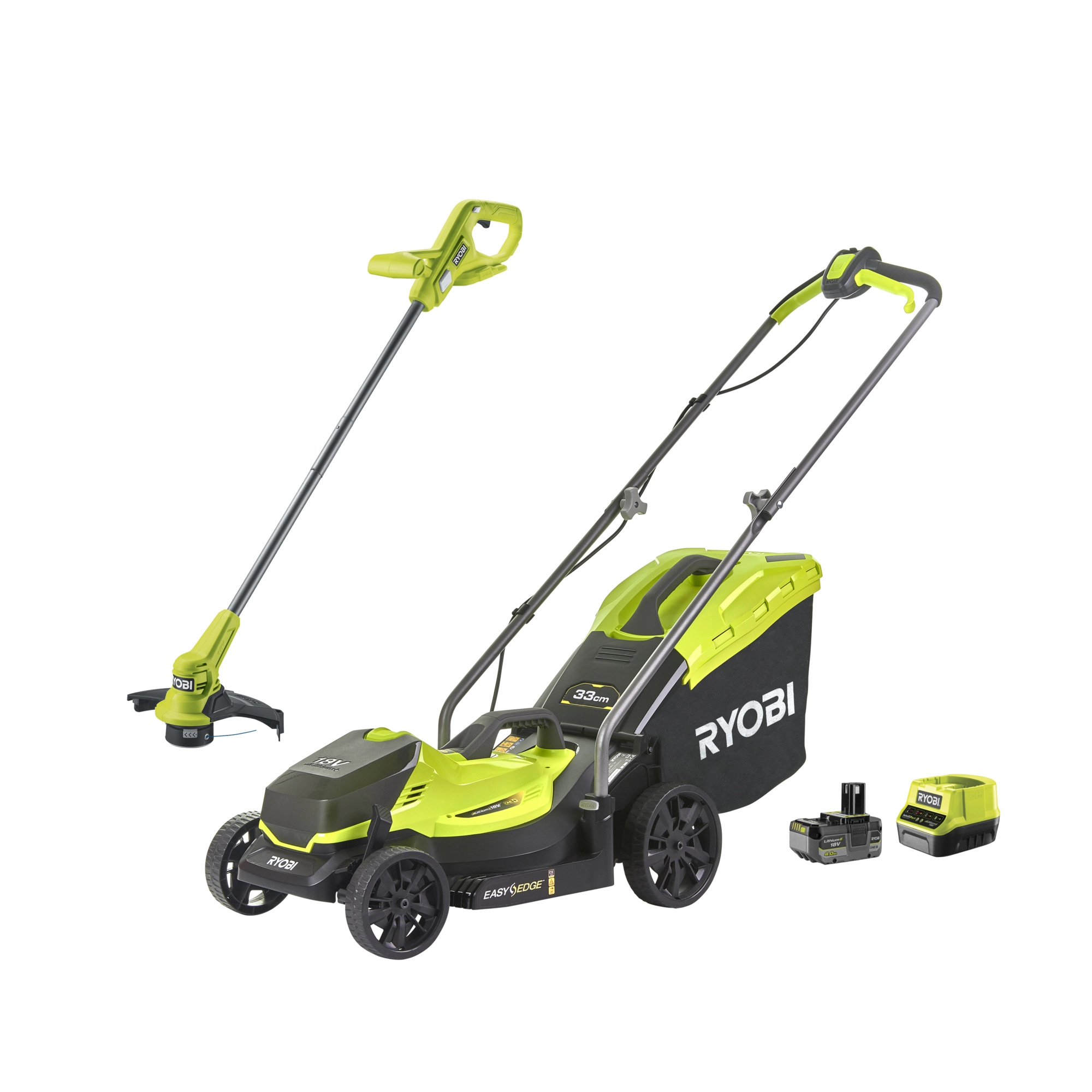 Ryobi Akku-Rasenmäher-Set 'OLM1833LT23A-140' mit Akku-Rasentrimmer, Akku und Ladegerät 18 V 4 Ah