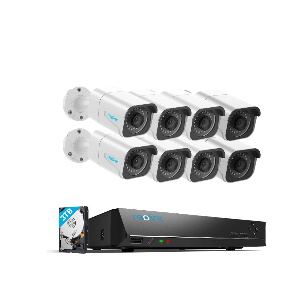 Reolink - 4K 8MP 16-Kanal und 8-Cam Innen/Außen kebalgebundene 3TB NVR Überwachungskamerasystem, einfache Installation, do-it-yourself - RLK16-800B8