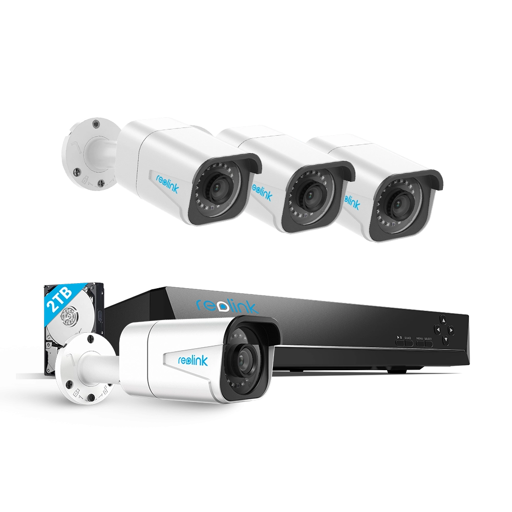 Reolink - 4K (8MP, 3840x2160) Kabelgebundenes Überwachungssystem DIY mit 8-Kanal-NVR und 4 Nachtsicht-PoE-Kameras und 2TB Festplatte - RLK8-800B4
