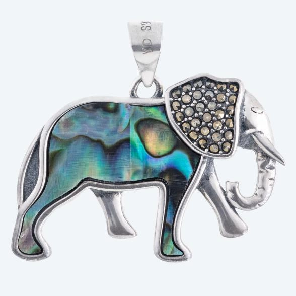 Elefant-Anhänger 925 rhodiniert Abalone, Markasit