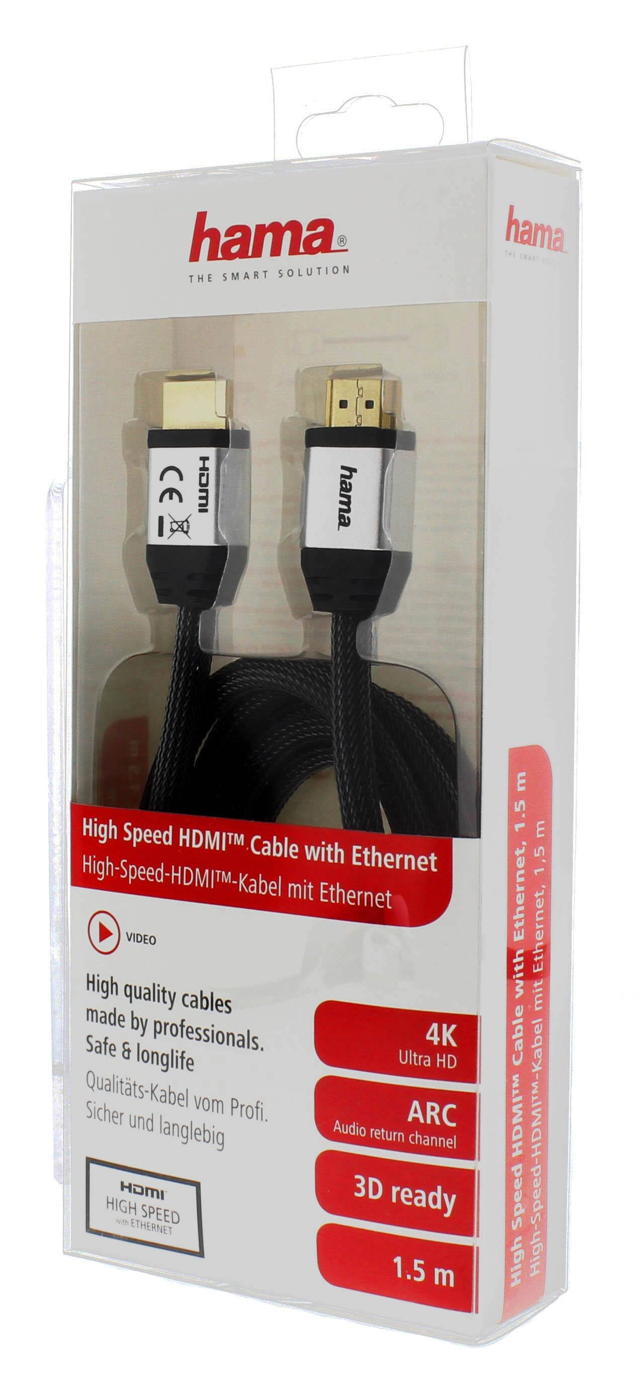 High Speed HDMI™-Kabel, Stecker - Stecker, Metall, Gewebe, Ethernet, 1,5 m (56526)