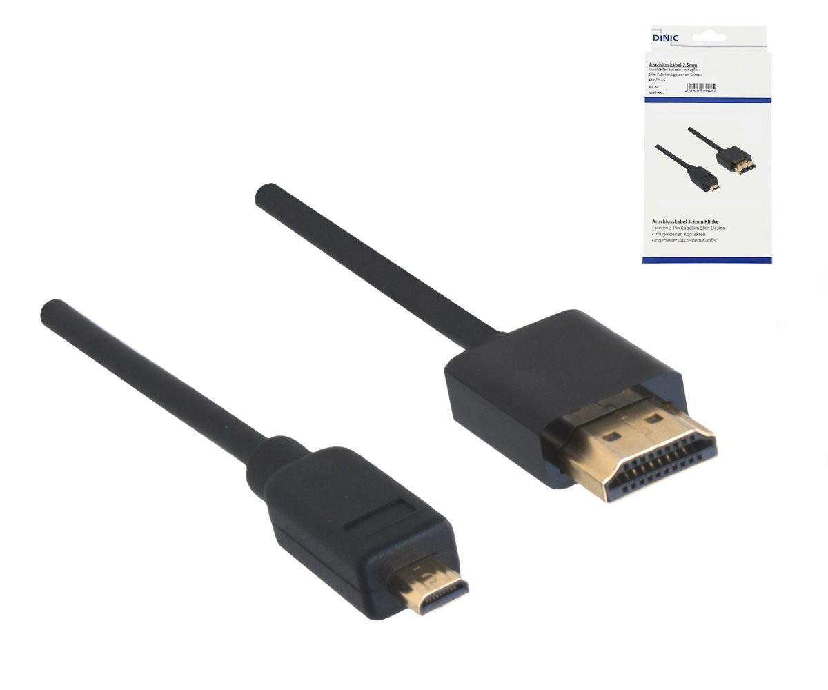 HDMI Kabel A Stecker auf micro HDMI (D) Stecker, schwarz, Länge 2,00m