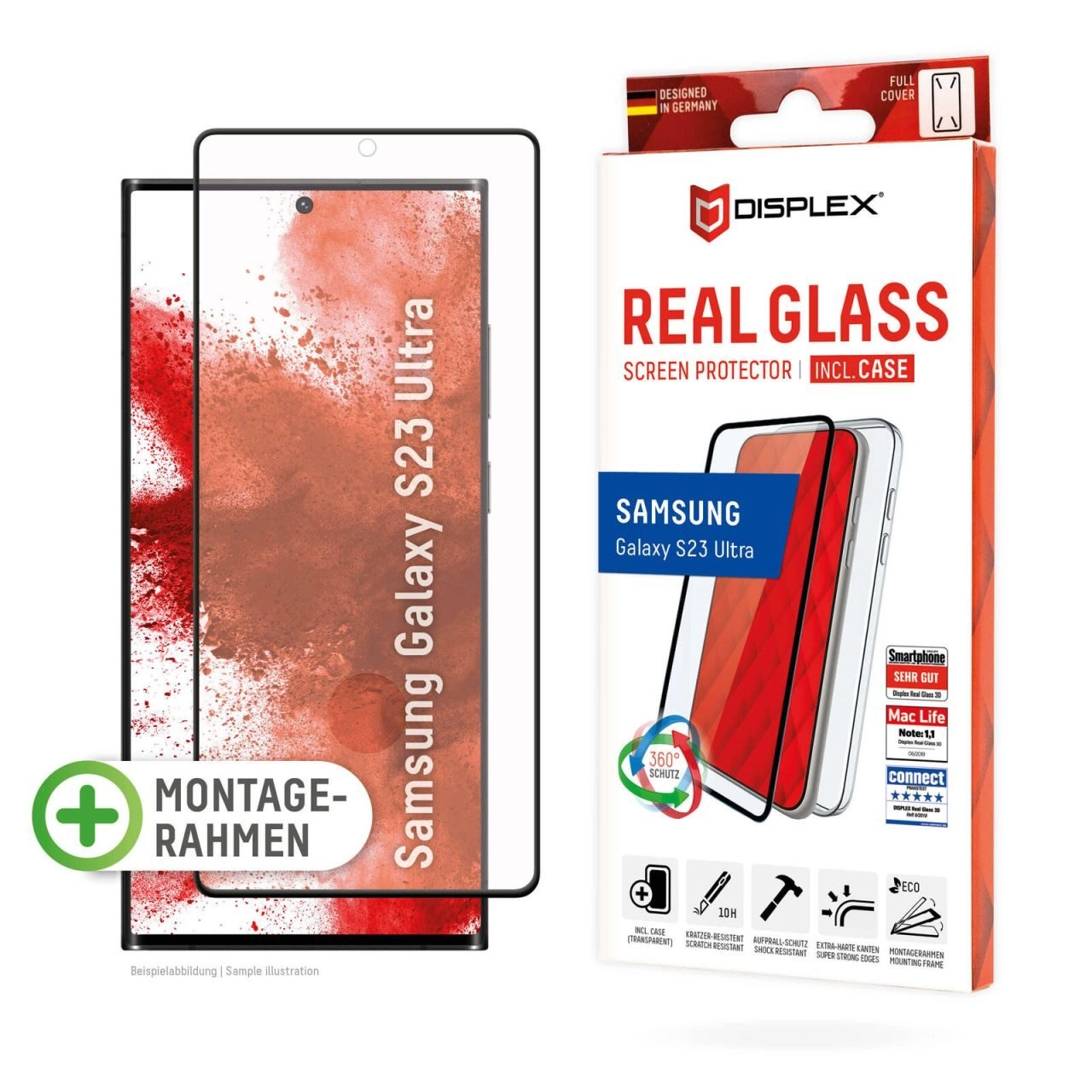 DISPLEX Real Glass + Case Schutzset für Samsung Galaxy S23 Ultra