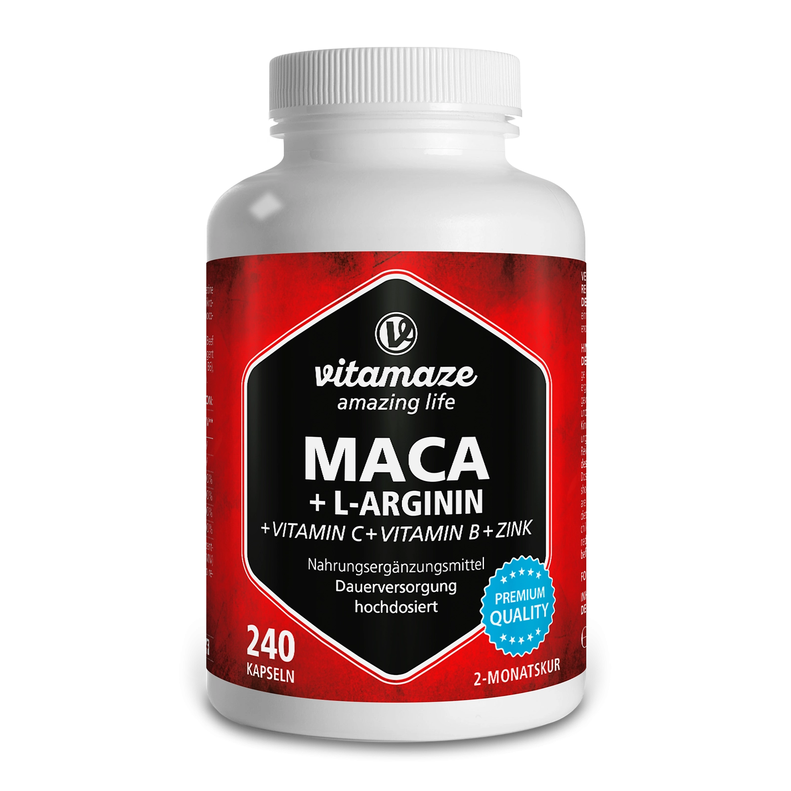 Maca 4000 hochdosiert + L-Arginin + Vitamine + Zink, 240 Kapseln