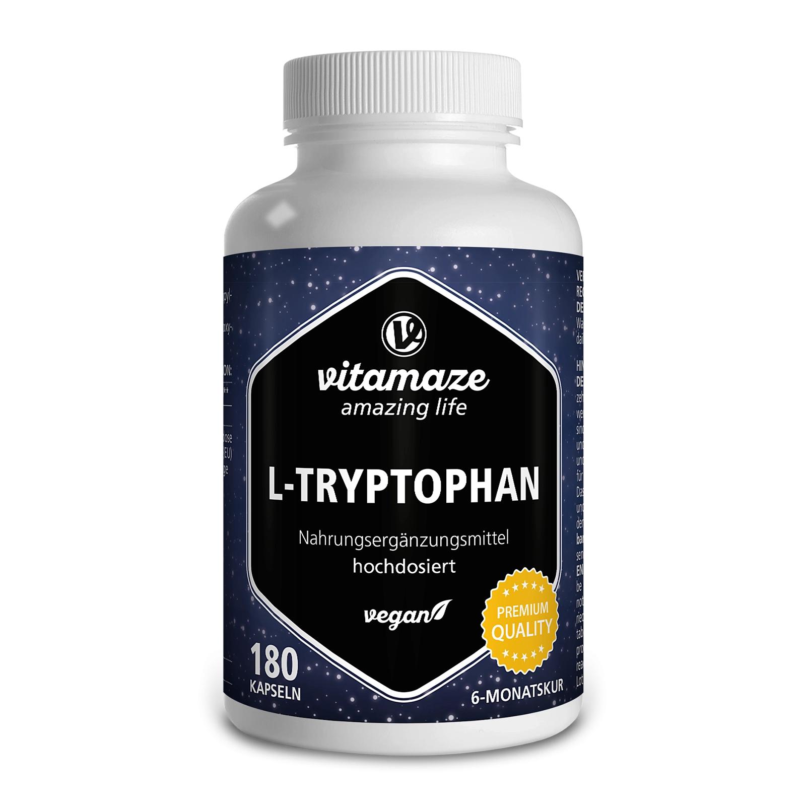 L-Tryptophan 500 mg hochdosiert, 180 vegane Kapseln