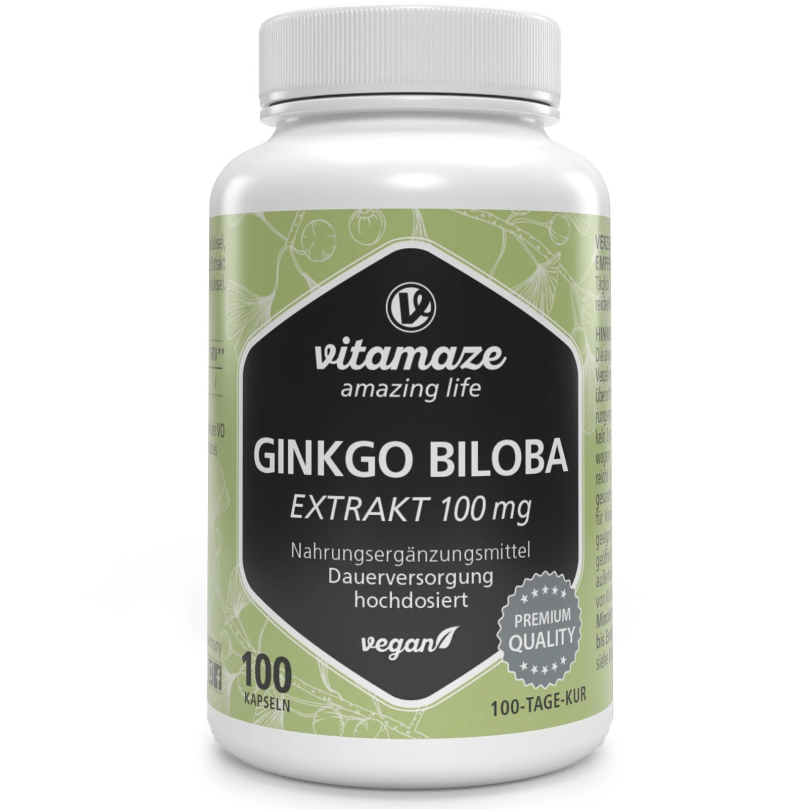 Ginkgo Biloba Extrakt 100 mg (50:1) hochdosiert, 100 vegane Kapseln