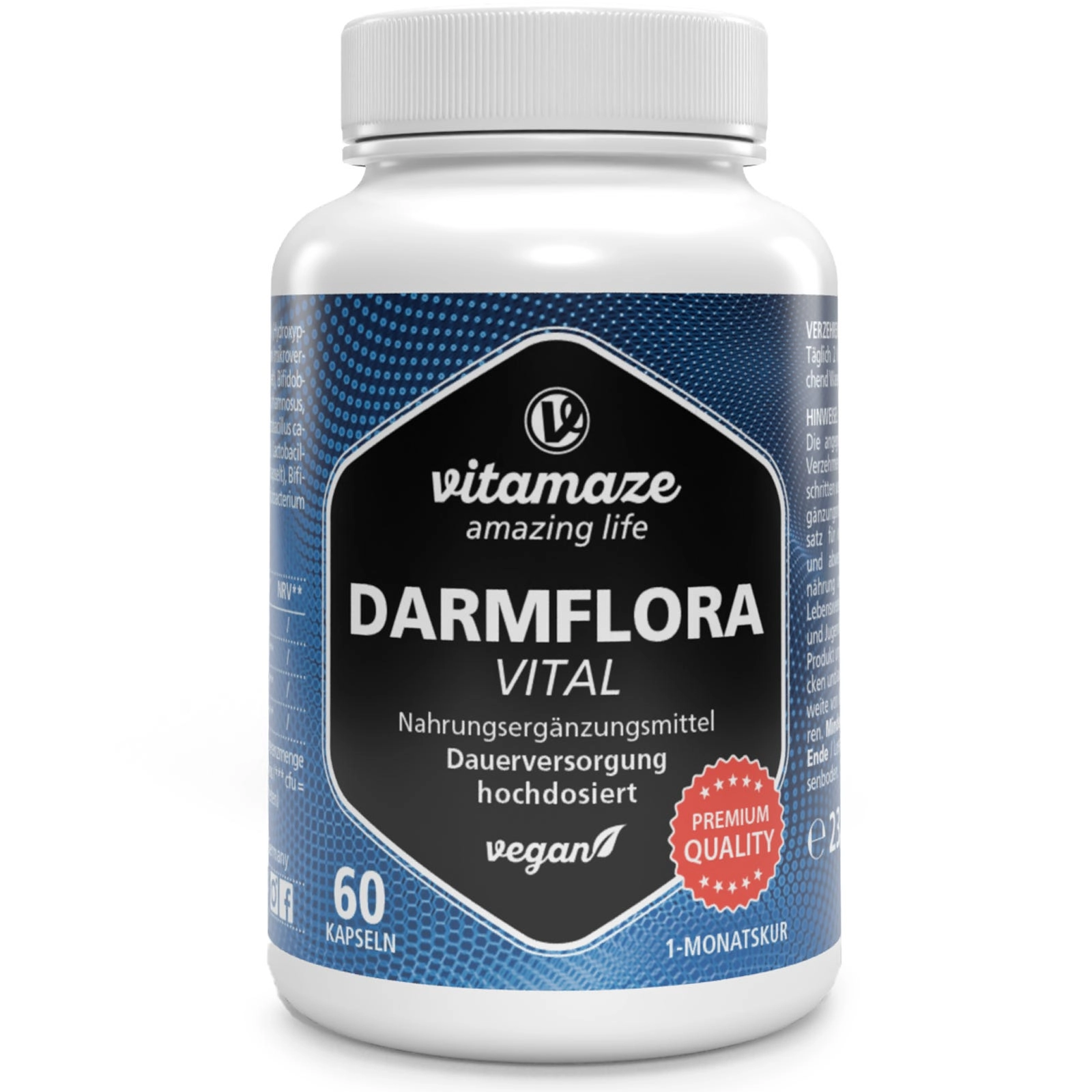 Darmflora Vital Komplex mit 12 aktiven Kulturen + 16,2 Mrd. KBE, 60 vegane Kapseln