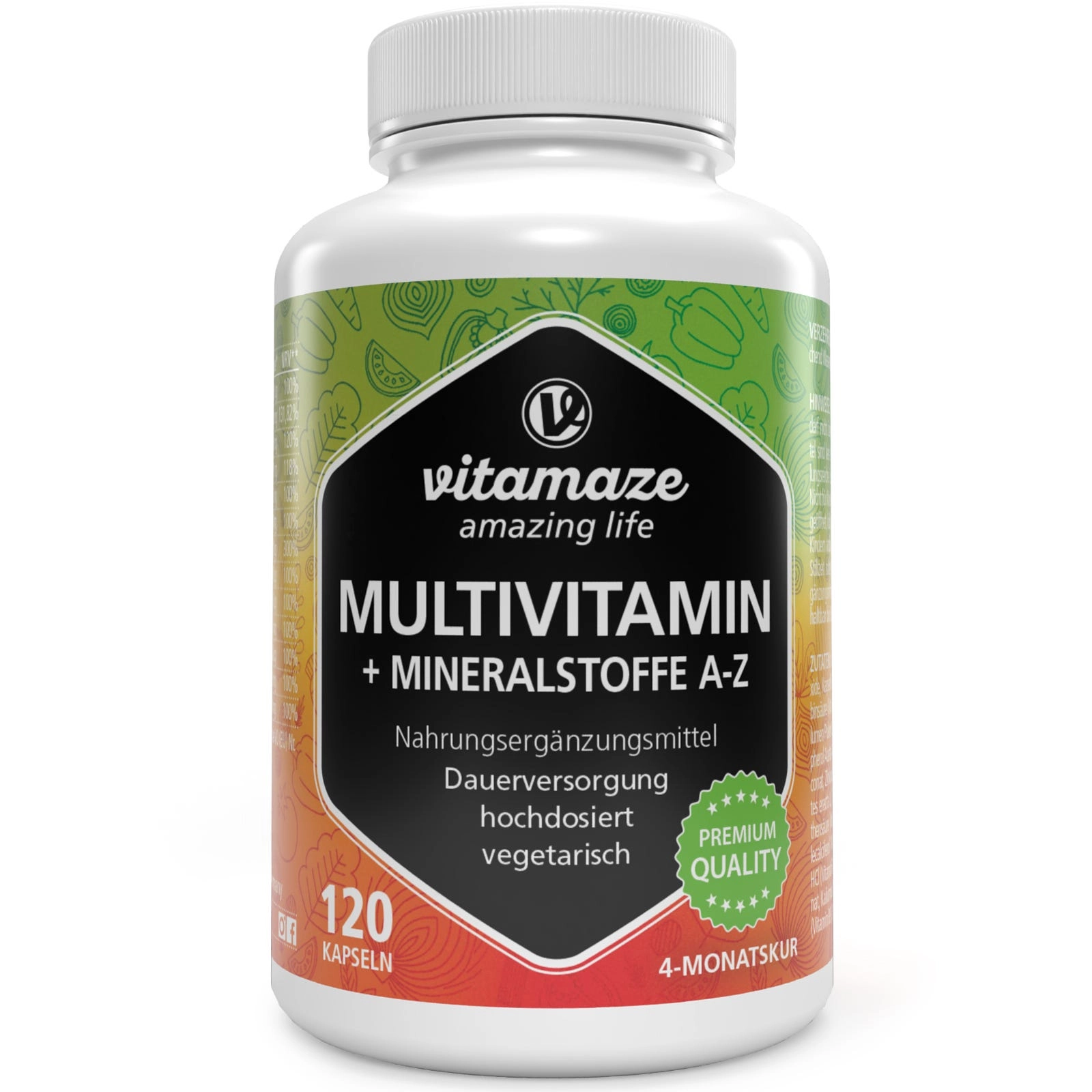 Multivitamin + Mineralstoffe A-Z hochdosiert, 120 vegetarische Kapseln