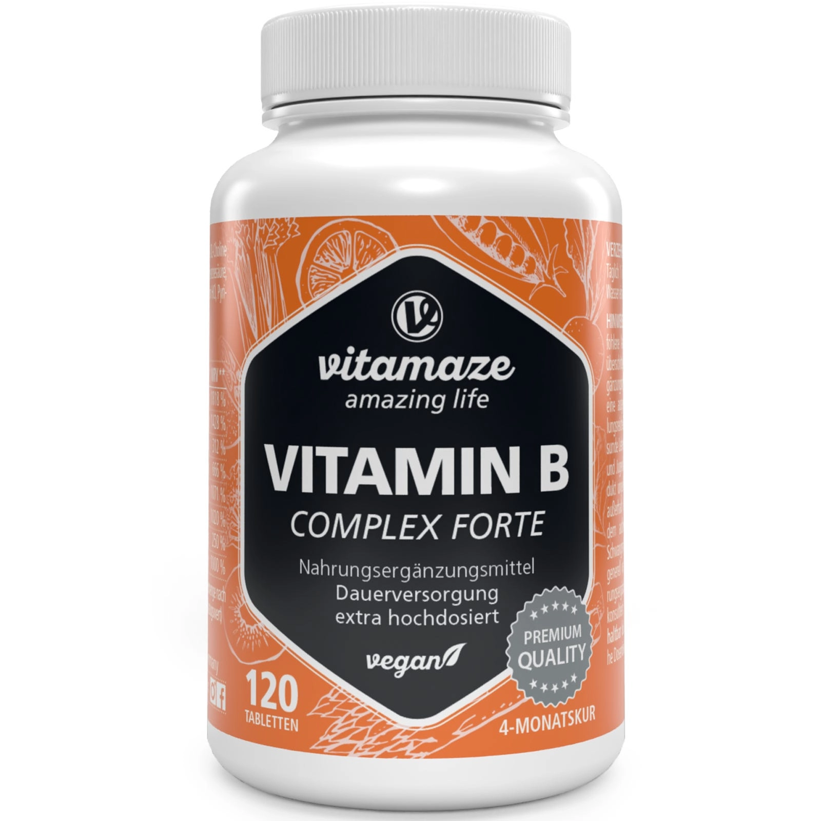 Vitamin B Complex Forte, extra hochdosiert, 120 vegane Tabletten