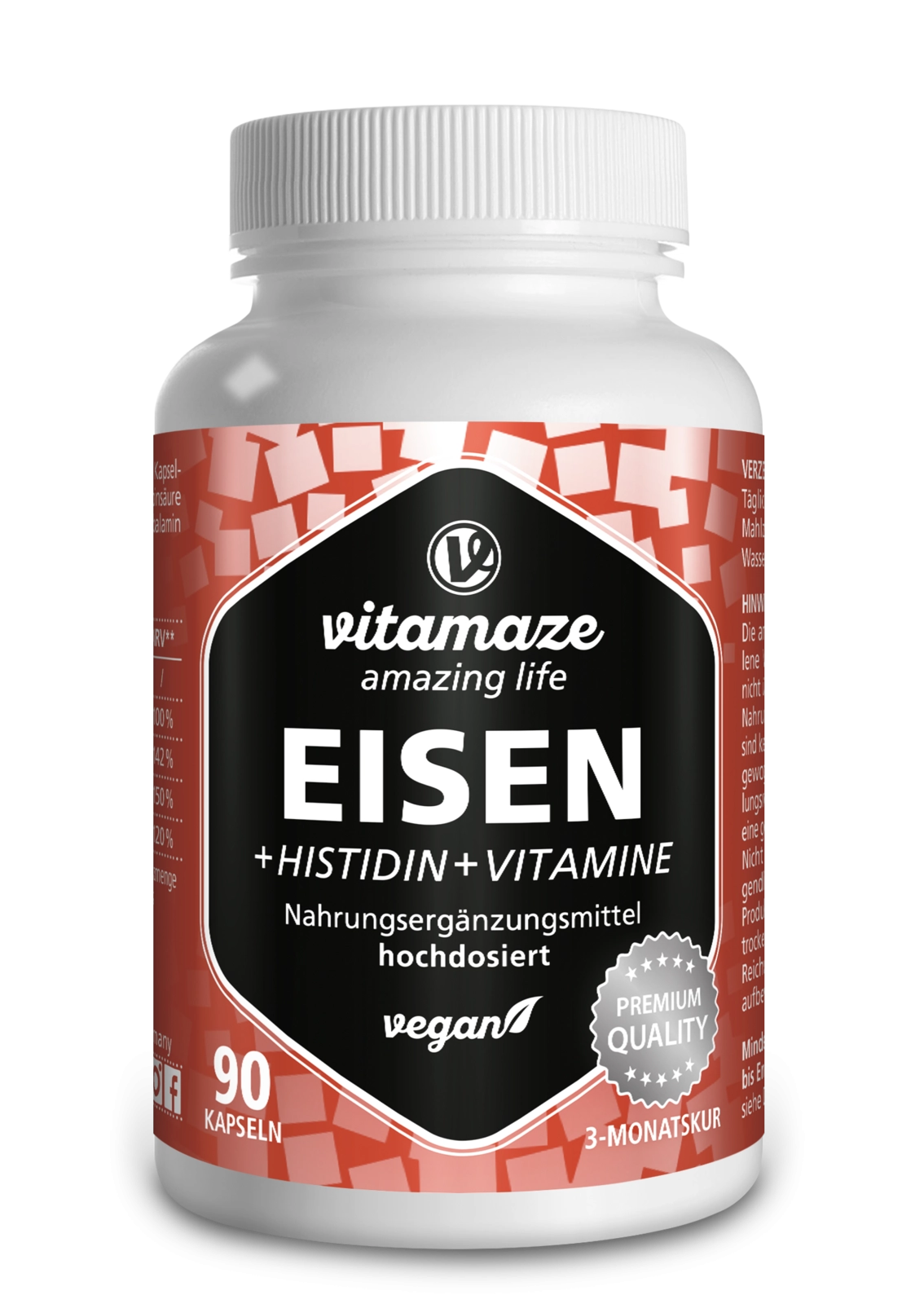 Eisen 20 mg + Histidin + Vitamine, 90 vegane Kapseln