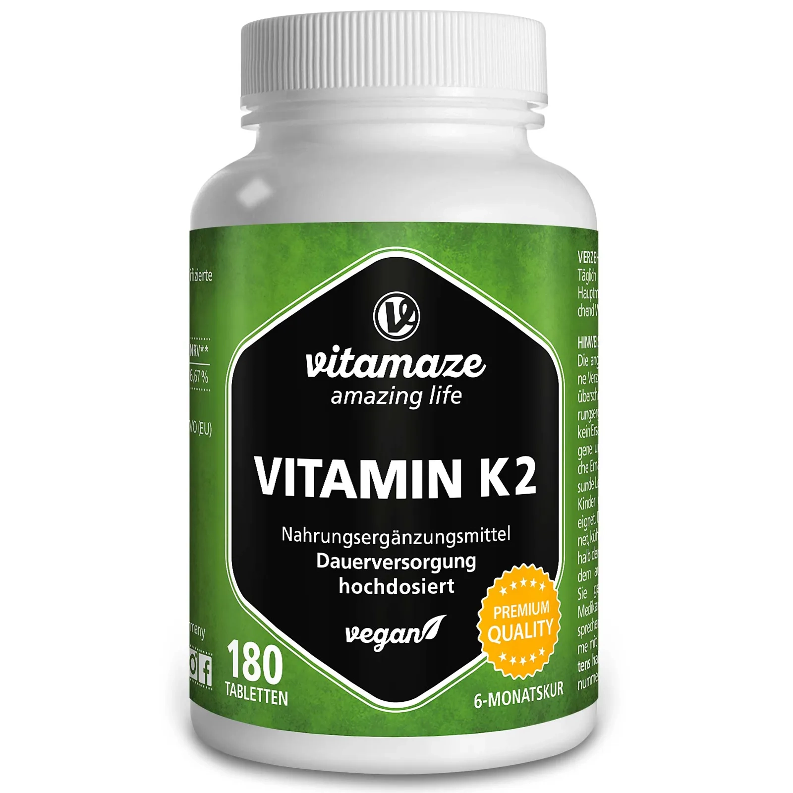 Vitamin K2 200 µg hochdosiert, 180 vegane Tabletten