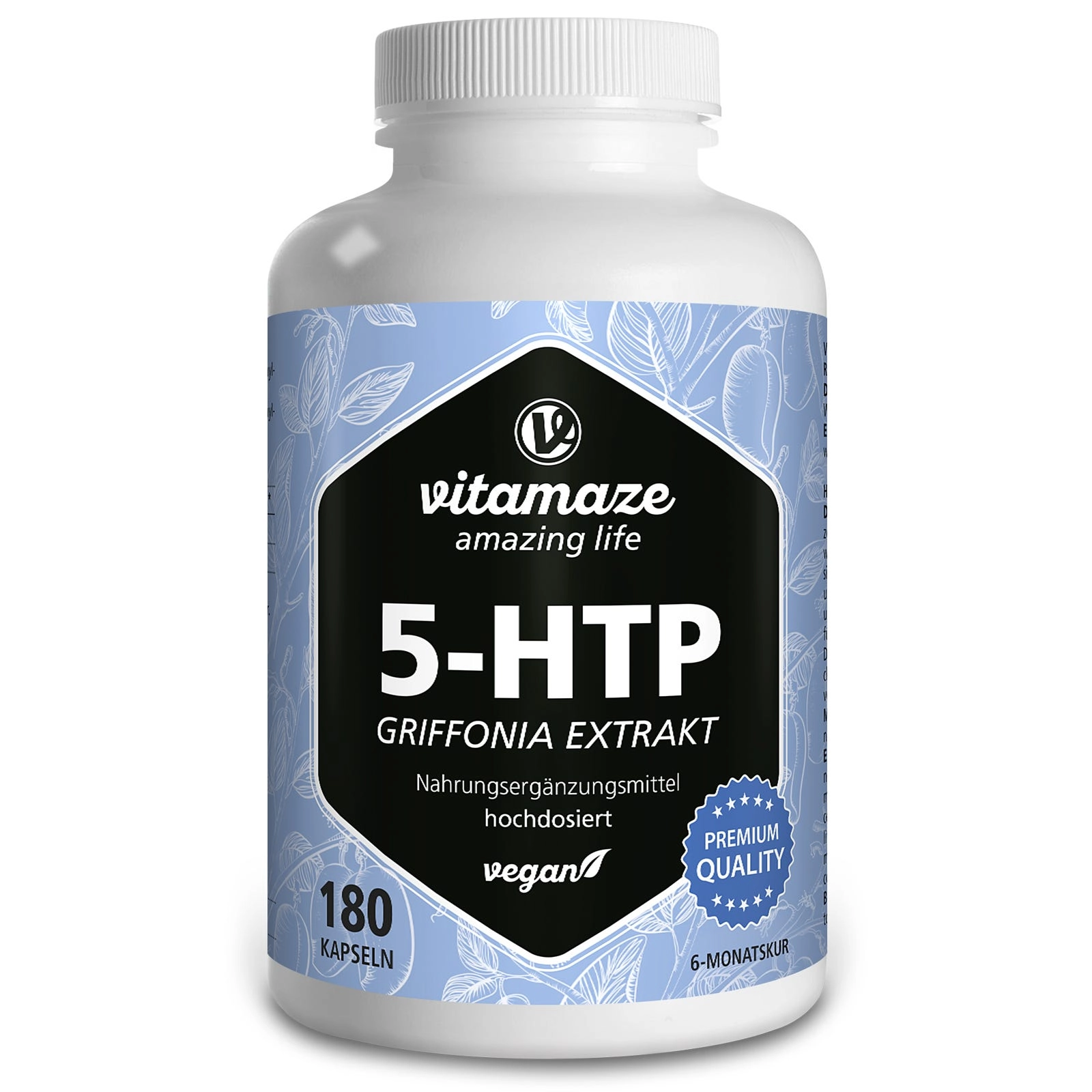 5-HTP 200 mg aus Griffonia Extrakt, 180 vegane Kapseln