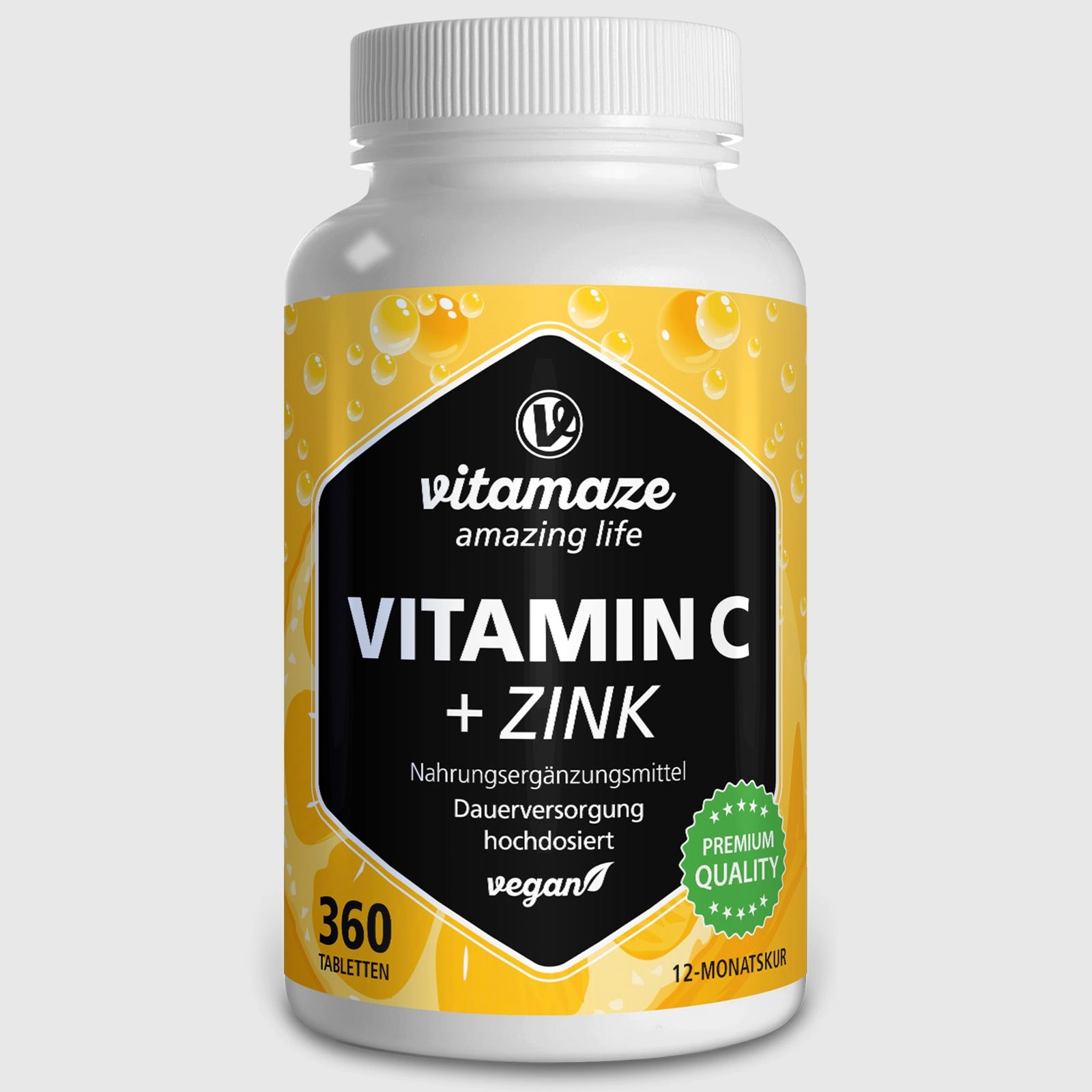 Vitamin C hochdosiert + Zink, 360 vegane Tabletten