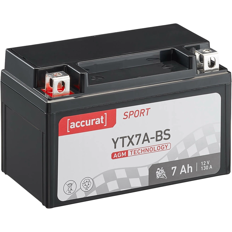 Accurat Sport AGM YTX7A-BS Motorradbatterie 7Ah 12V (DIN 50615) CTX7A-BS YTX7A-4