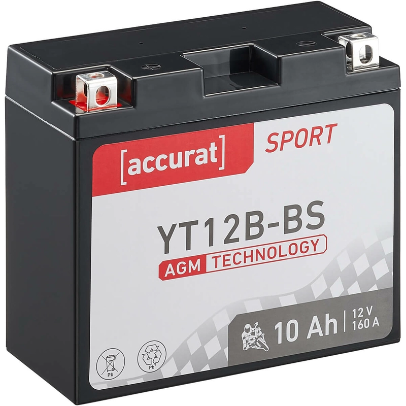 Accurat Sport AGM YT12B-BS Motorradbatterie 10Ah 12V (DIN 51015) YT12B-4