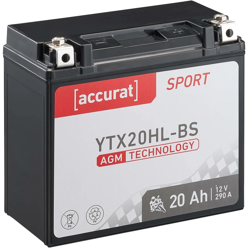 Accurat Sport AGM YTX20HL-BS Motorradbatterie 20Ah 12V (DIN 81800 / DIN 82003)