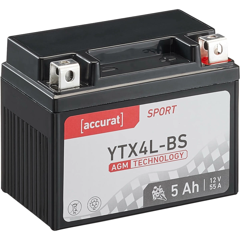 Accurat Sport AGM YTX4L-BS Motorradbatterie 5Ah 12V (DIN 50314)