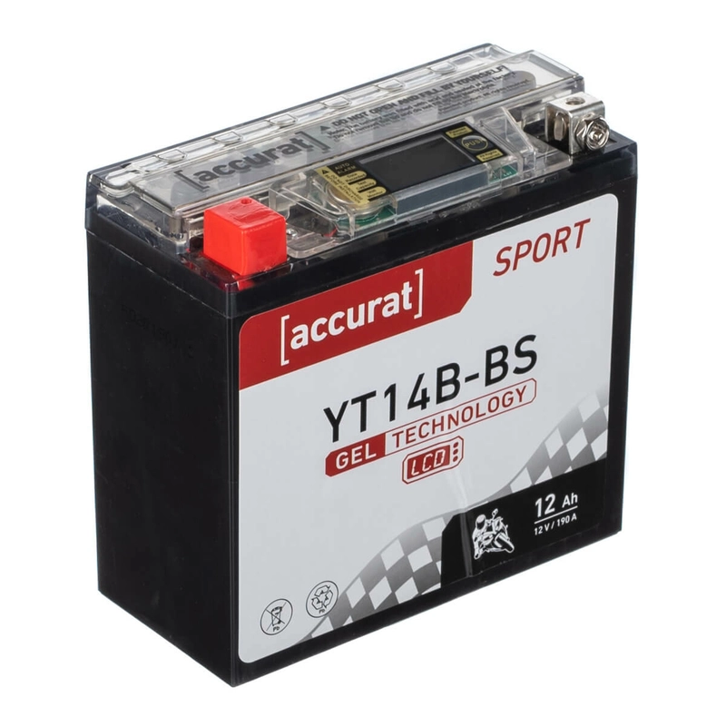 Accurat Sport GEL LCD YT14B-BS Motorradbatterie 12Ah 12V (DIN 51201) YT14B-4 GEL12-14B-4 YG14B-4