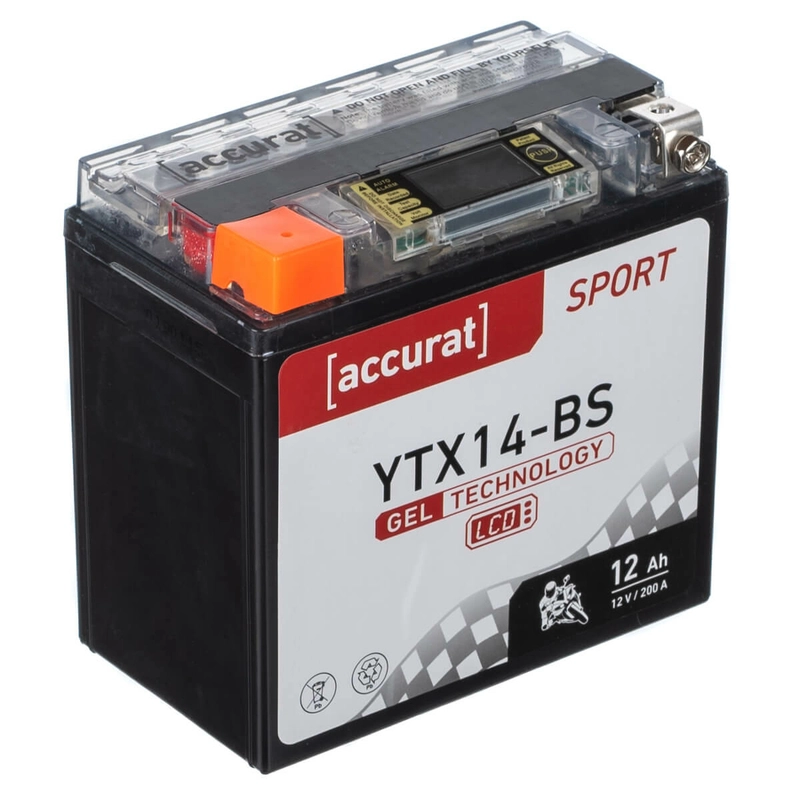 Accurat Sport GEL LCD YTX14-BS Motorradbatterie 12Ah 12V (DIN 51214) YG14-BS