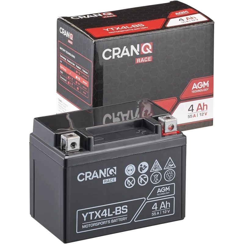 CranQ AGM YTX4L-BS Motorradbatterie 12V 4Ah