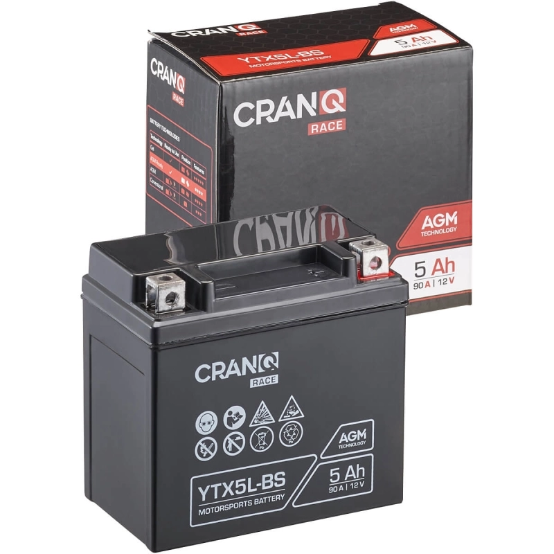 CranQ AGM YTX5L-BS Motorradbatterie 12V 5Ah