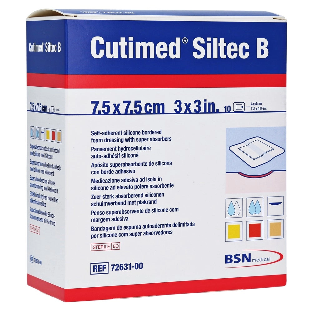 Cutimed Siltec B Schaumverb.7,5x7,5 cm m 10 St