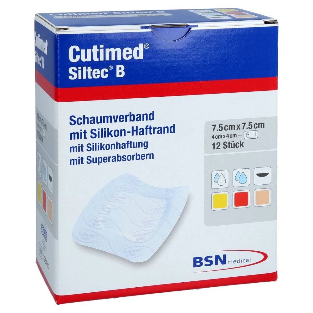 Cutimed Siltec B Schaumverb.7,5x7,5 cm m 12 St