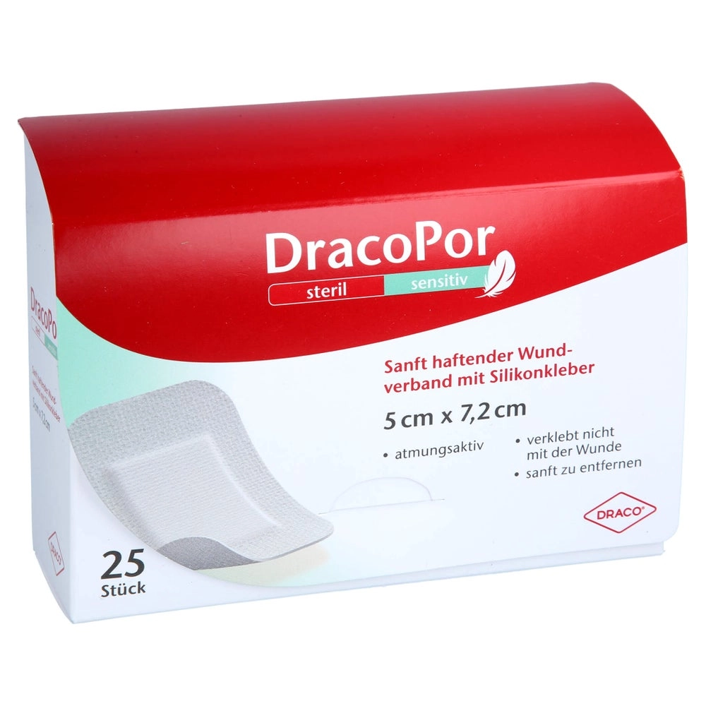 Dracopor Sensitiv 5x7,2 cm steril m.Sili 25 St