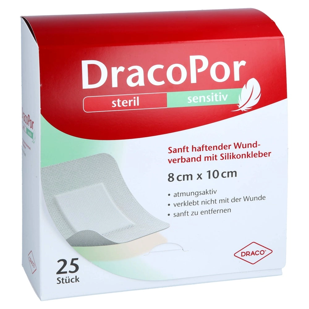 Dracopor Sensitiv 8x10 cm steril m.Silik 25 St