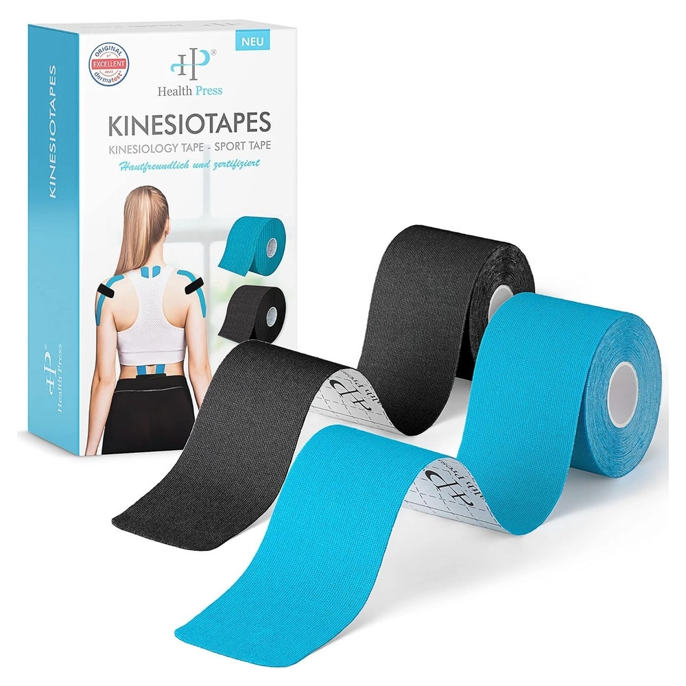 Health Press® Kinesiotapes Rollen Blau + Schwarz 5cm 2 St