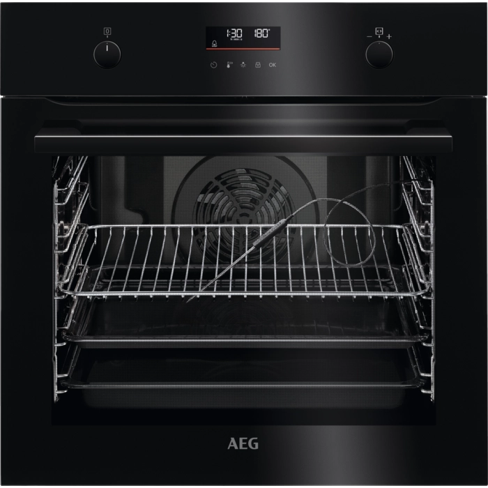 AEG 6000 SteamBake® / Backofen mit Feuchtigkeitszugabe / Pyrolytische Selbstreinigung / Schwarz B55PV2161B