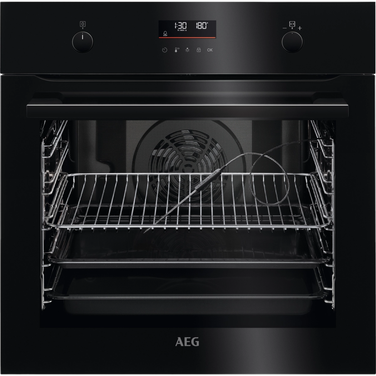 AEG 6000 SteamBake® / Backofen mit Feuchtigkeitszugabe / Pyrolytische Selbstreinigung / Schwarz B55PV2161B