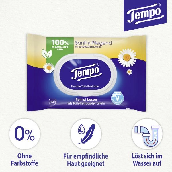 Tempo Feuchte Toilettentücher sanft & pflegend Kamille