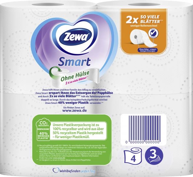 Zewa Smart ohne Hülse Toilettenpapier 3-lagig