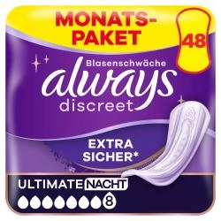 Always Discreet Ultimate Nacht Inkontinenzeinlagen für Frauen Monatspaket 48 St.