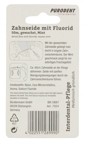 Purodent Interdental Zahnseide mit Fluorid mint gewachst