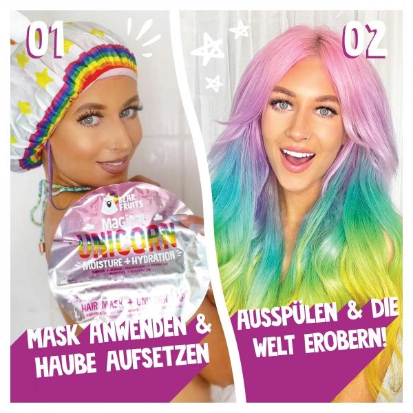 Bear Fruits Magical Unicorn Feuchtigkeit + Hydration Haarmaske mit Haube