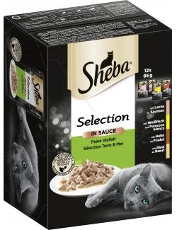 Sheba Selection in Sauce Feine Vielfalt Lachs-Weißfisch-Huhn-Rind