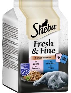 Sheba Fresh & Fine in Sauce mit Lachs und Thunfisch