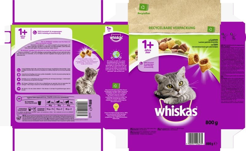 Whiskas 1+ lecker gefüllte Knackkits mit Lamm