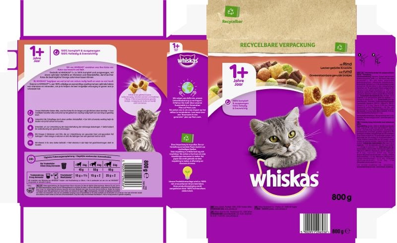 Whiskas 1+ lecker gefüllte Knackkits mit Rind