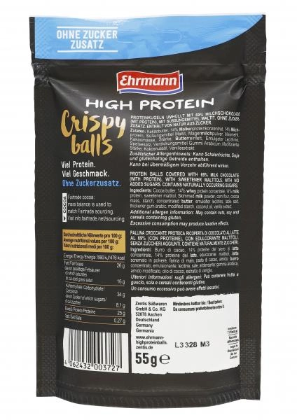 Ehrmann High Protein Crispy Balls Milchschokolade ohne Zucker