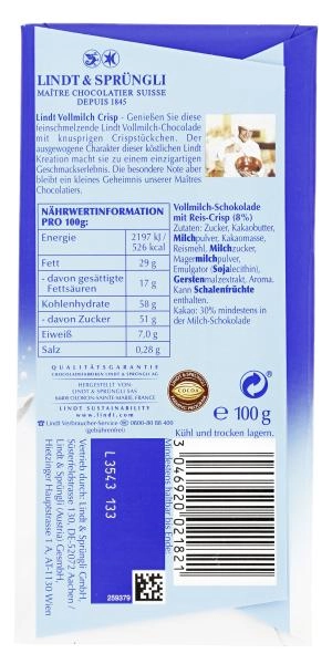 Lindt Maitre Chocolatier Crisp Vollmilch