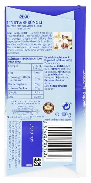 Lindt Maitre Chocolatier Doppelmilch