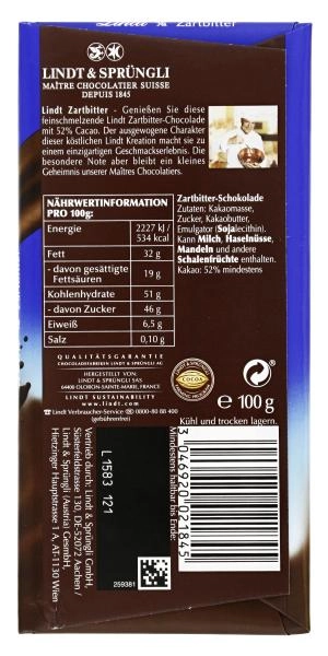 Lindt Maitre Chocolatier Zartbitter