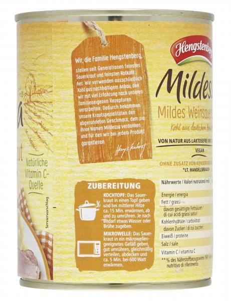 Hengstenberg Mildessa Weinsauerkraut mild