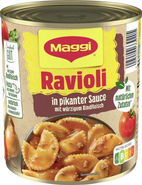 Maggi Ravioli in pikanter Sauce mit Fleisch