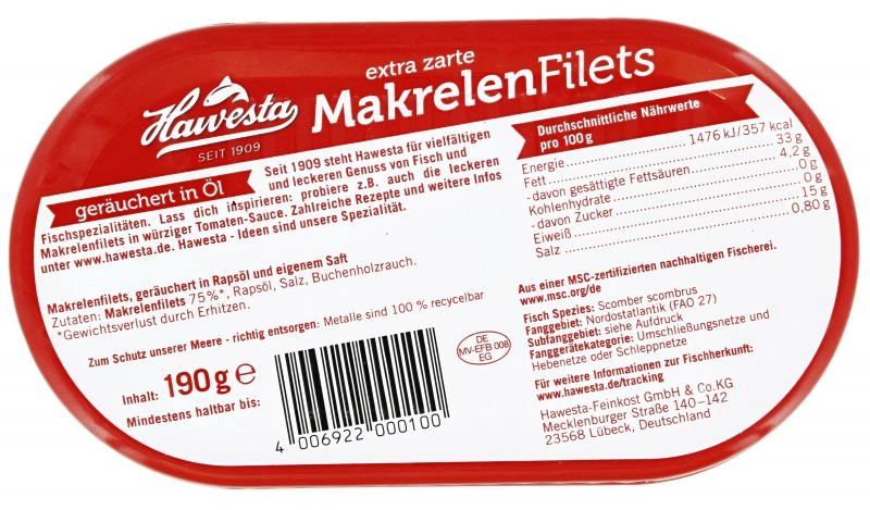 Hawesta Makrelenfilets geräuchert in Öl